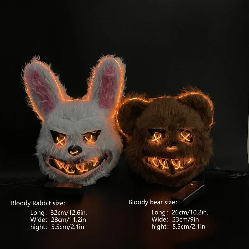 Glow Animal Mask Halloween Horror Bloody Rabbit Bear Decoration Props Simulate Fur Mask Cosplay Costume Party Decoration