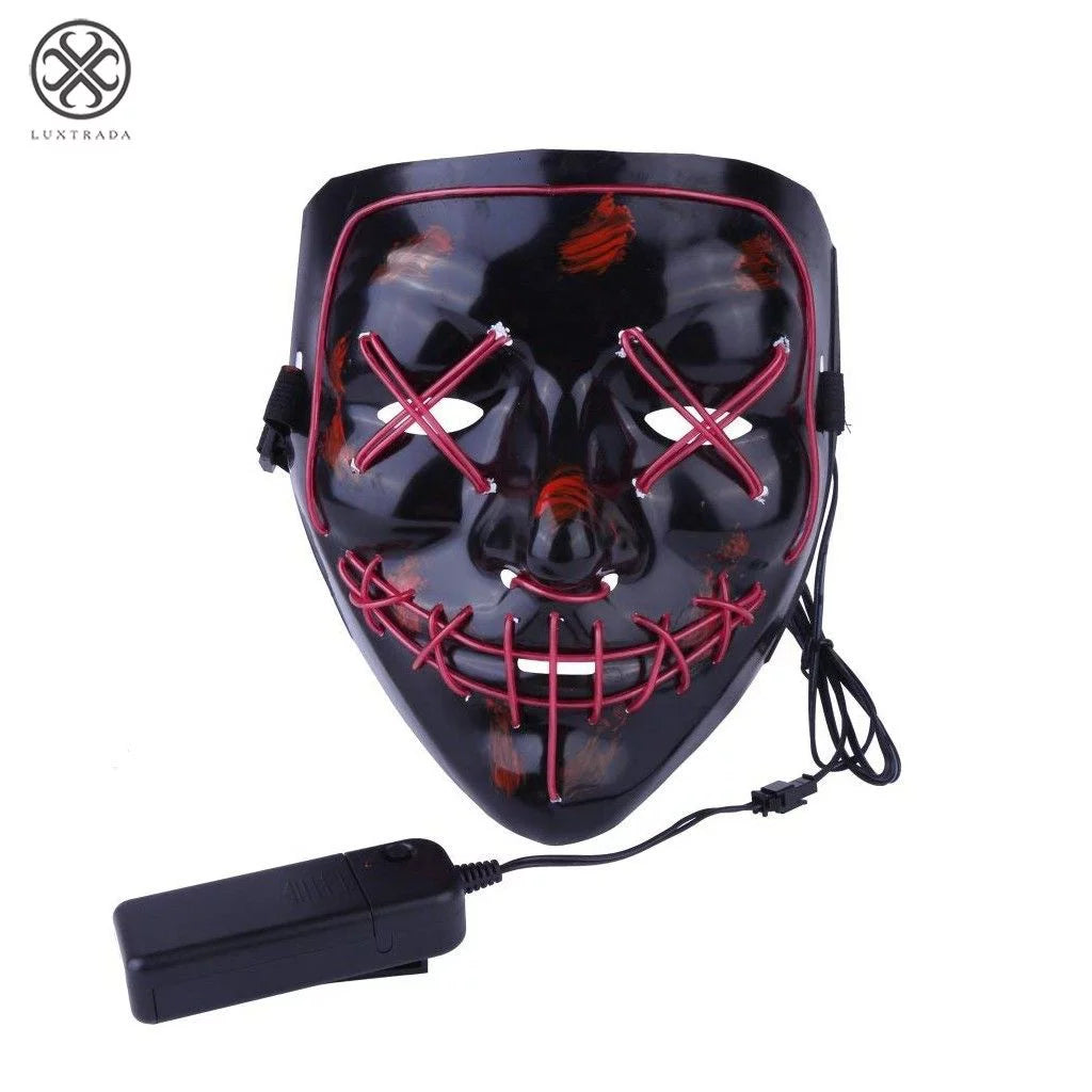 Halloween LED Glow Mask EL Wire Light up the Purge Movie Costume Party +AA Battery (Red)